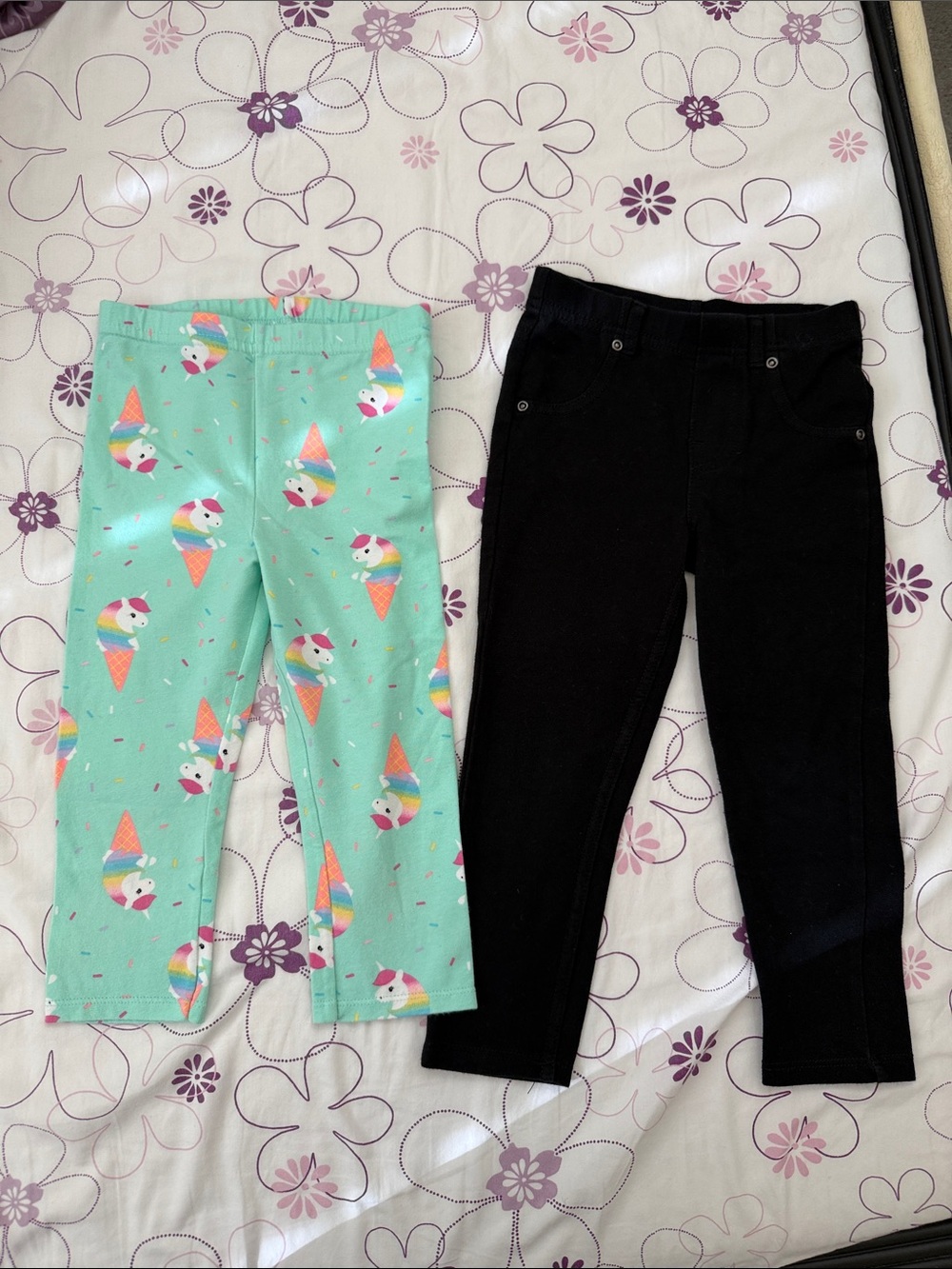 Garanimals Mint Unicorn Ice Cream Leggings & Black Pull-On Leggings - 2-Pack